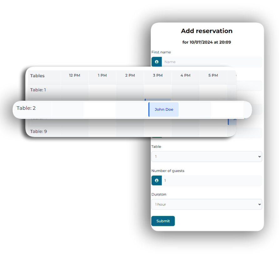 EPOS table reservation dashboard